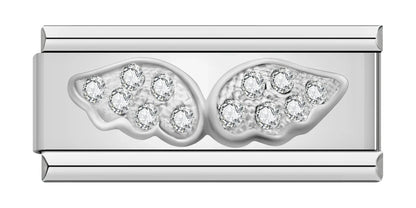 Wings with CZ - Silver Bar Charm