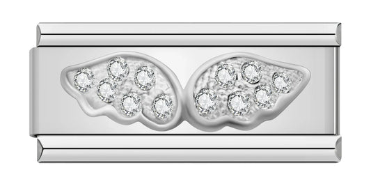 Wings with CZ - Silver Bar Charm