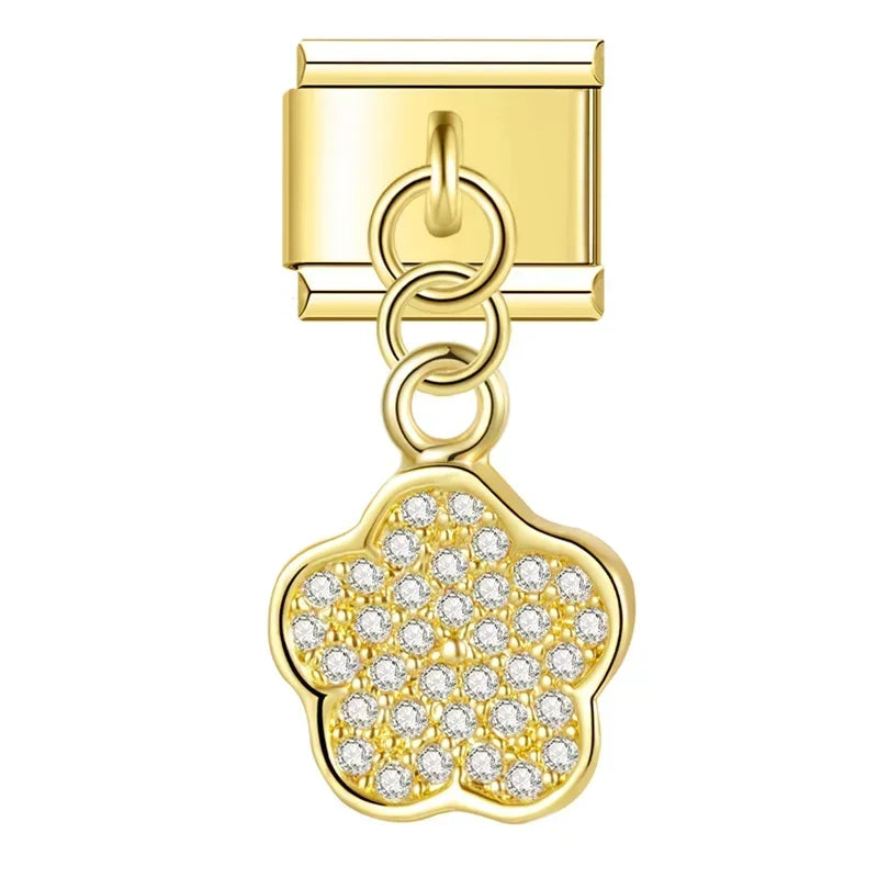 Blossom Flower with CZ - Gold Pendant Charm
