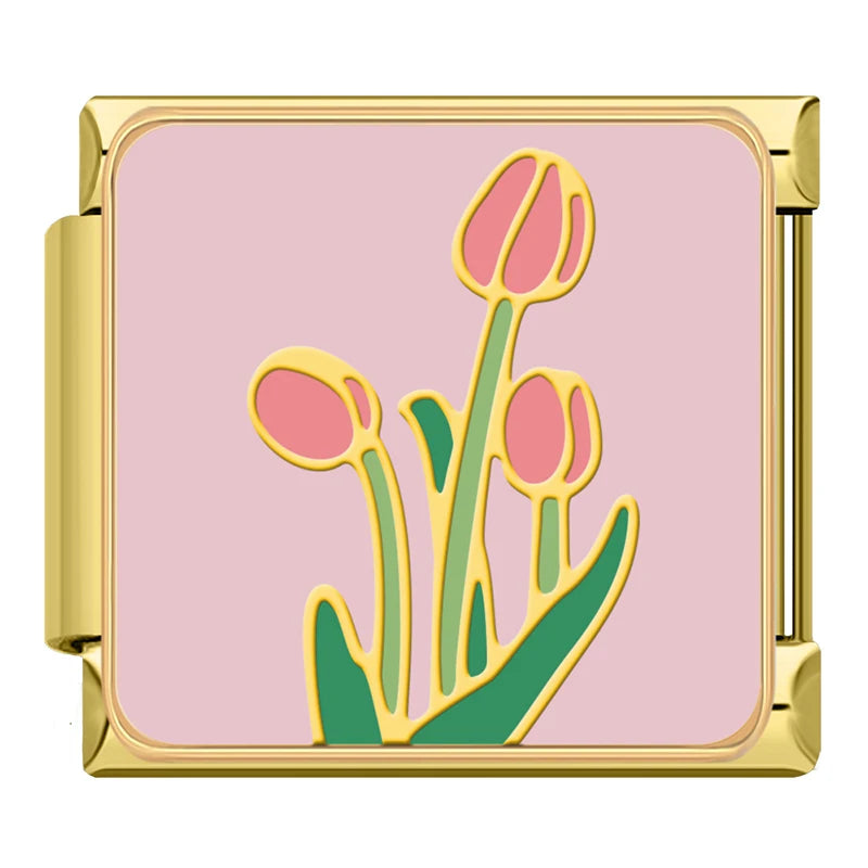 Sweet Pink Tulips - Gold Charm
