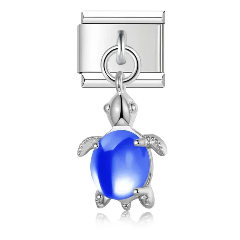 Lovely Deep Blue Turtle - Silver Pendant Charm