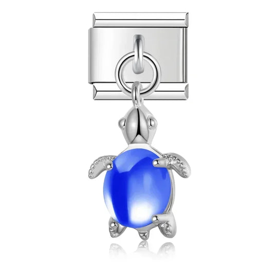 Lovely Deep Blue Turtle - Silver Pendant Charm