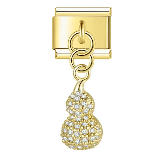 Dazzling Prosperity Gourd with CZ - Gold Pendant Charm