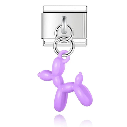 Dreamy Purple Balloon Dog - Silver Pendant Charm