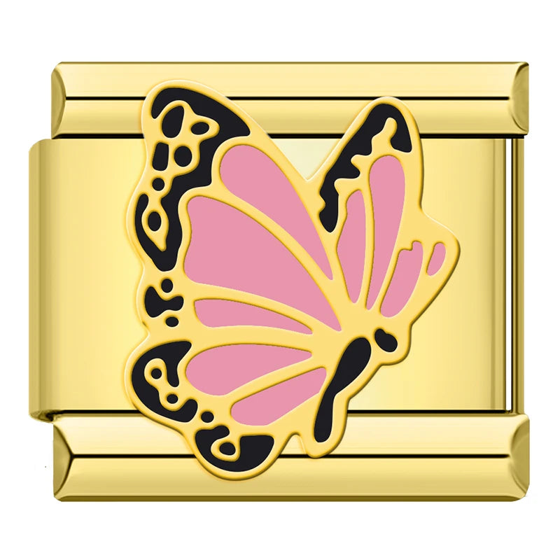 Pink Butterfly - Gold Charm
