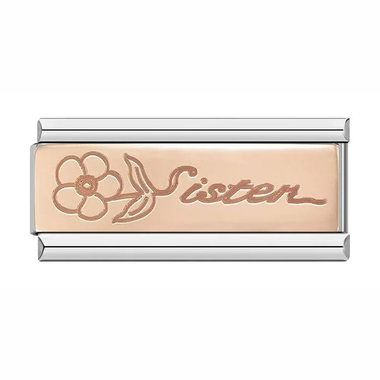 Sister with Flower - Silver Rose Bar Charm