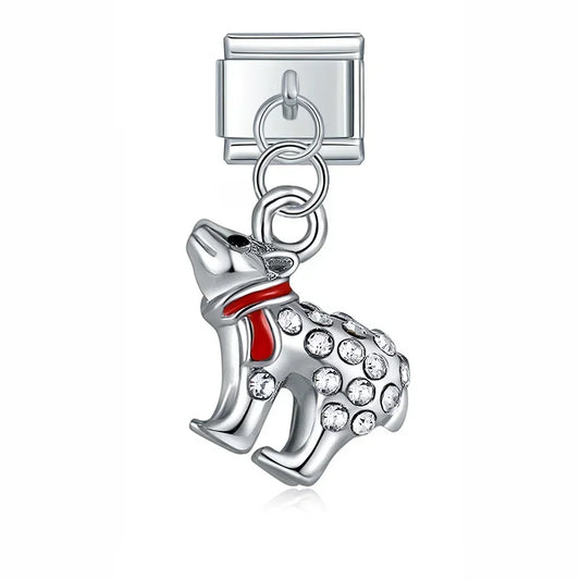 Charming Bear with Red Scarf - Silver Pendant Charm