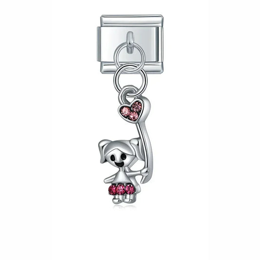 Little Girl with Heart Balloon - Silver Pendant Charm