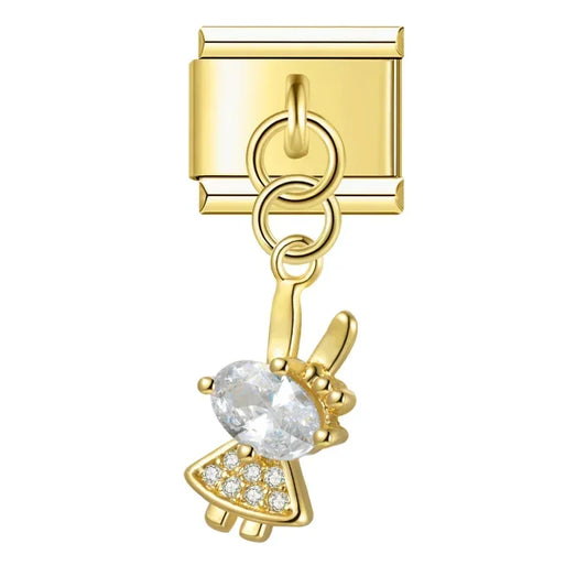 Crystal Bunny with CZ - Gold Pendant Charm