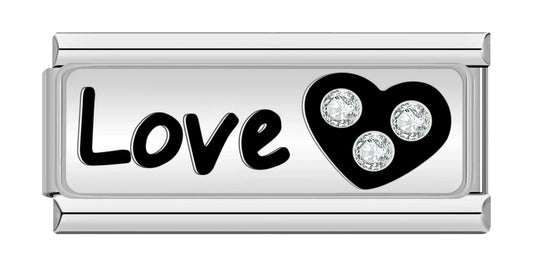 Love with CZ Heart - Silver Bar Charm