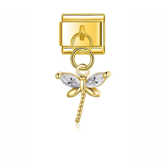 Crystal Dragonfly - Gold Pendant Charm