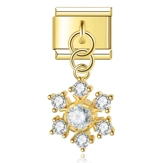 Snowflake with CZ - Gold Pendant Charm