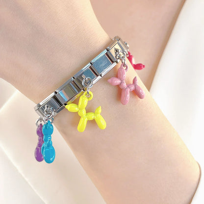 Pink Balloon Dog - Silver Pendant Charm