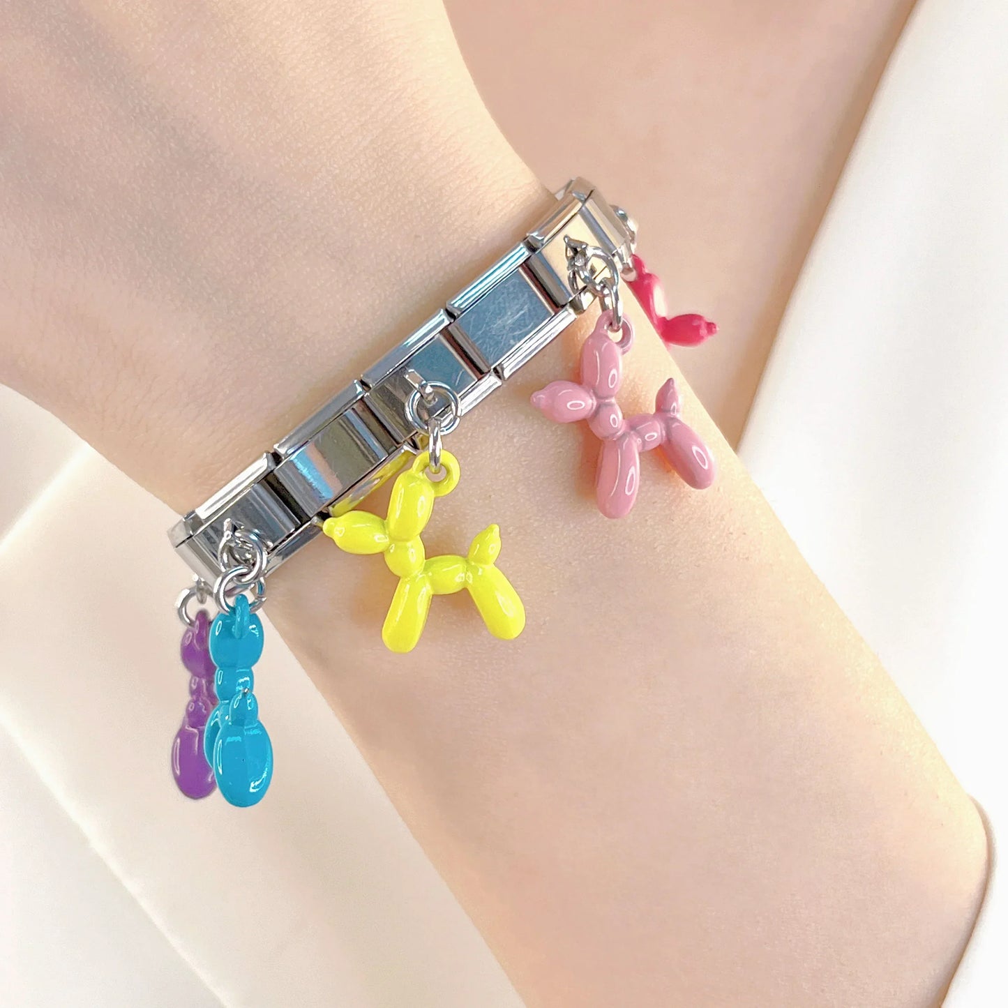 Yellow Balloon Dog - Silver Pendant Charm