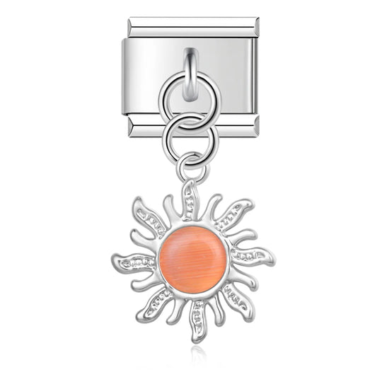 Silver Sun with Peach Resin Gem - Silver Pendant Charm