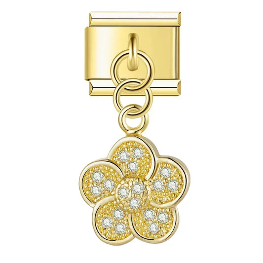 Golden Flower with CZ - Gold Pendant Charm