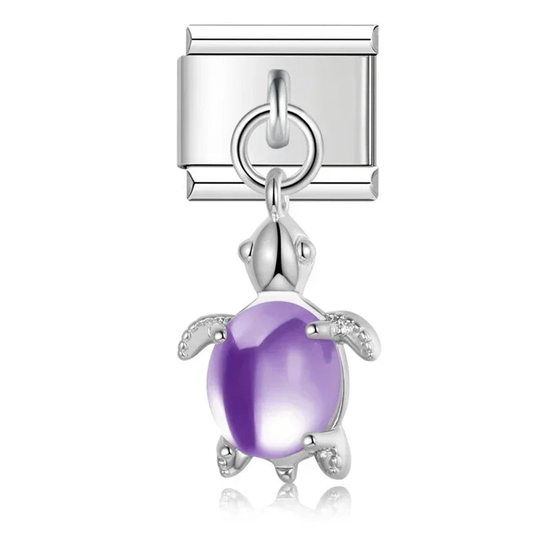 Lovely Purple Turtle - Silver Pendant Charm