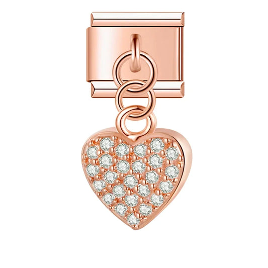 Elegant Heart with CZ - Rose Pendant Charm
