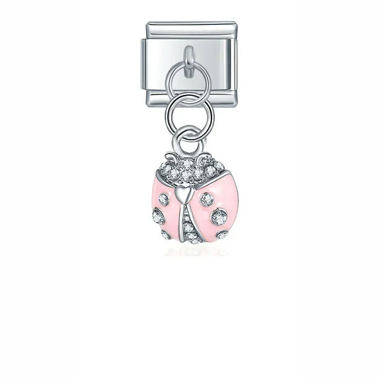 Pink Ladybug - Silver Pendant Charm