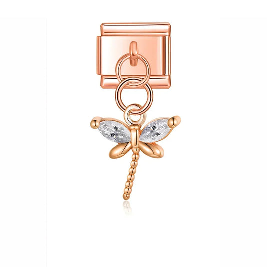 Crystal Dragonfly - Rose Pendant Charm