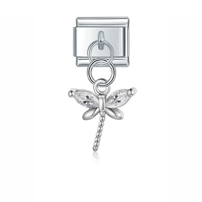 Crystal Dragonfly - Silver Pendant Charm