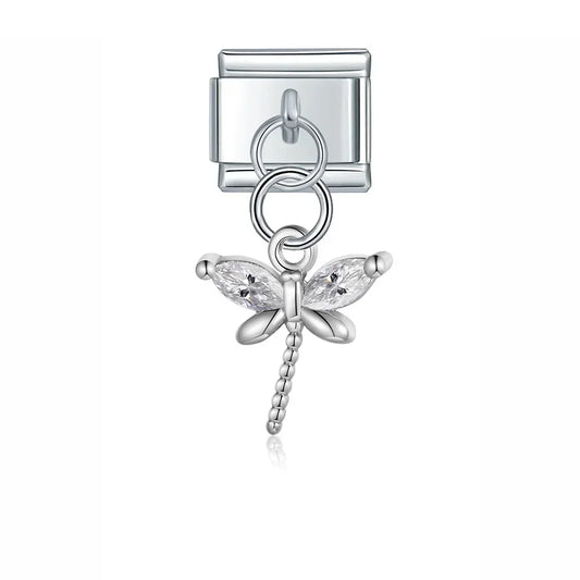 Crystal Dragonfly - Silver Pendant Charm