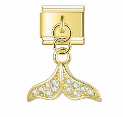 Mermaid Tail with CZ - Gold Pendant Charm